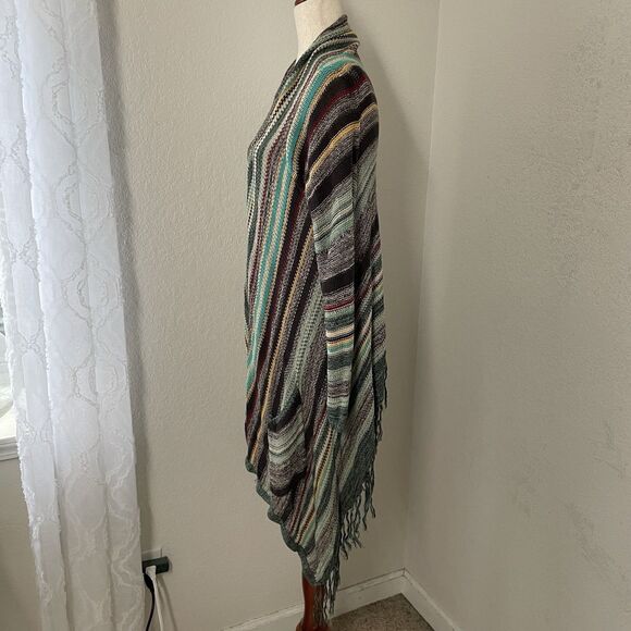 Billabong Womens Striped Open Front Duster Cardigan Size large Boho Beach Fringe - Picture 3 of 6